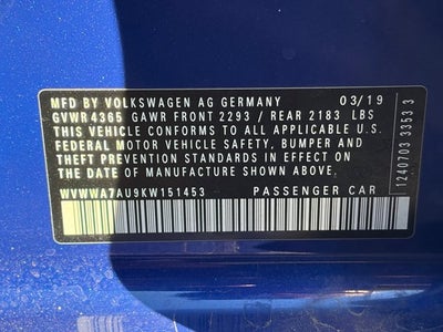 2019 Volkswagen Golf R 2.0T Manual w/DCC/Nav