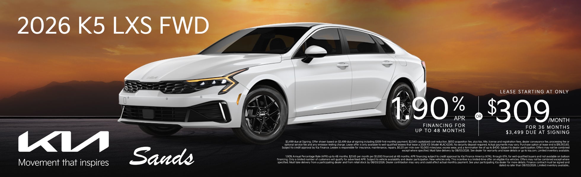 2026 Kia K5 APR/Lease Offer