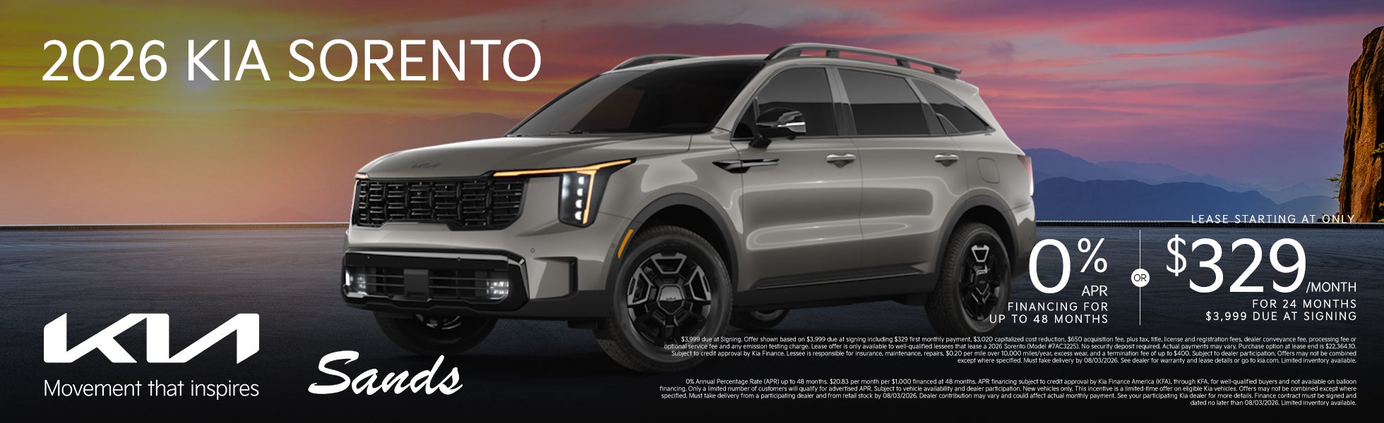 2026 Kia Sorento APR/Lease Offer