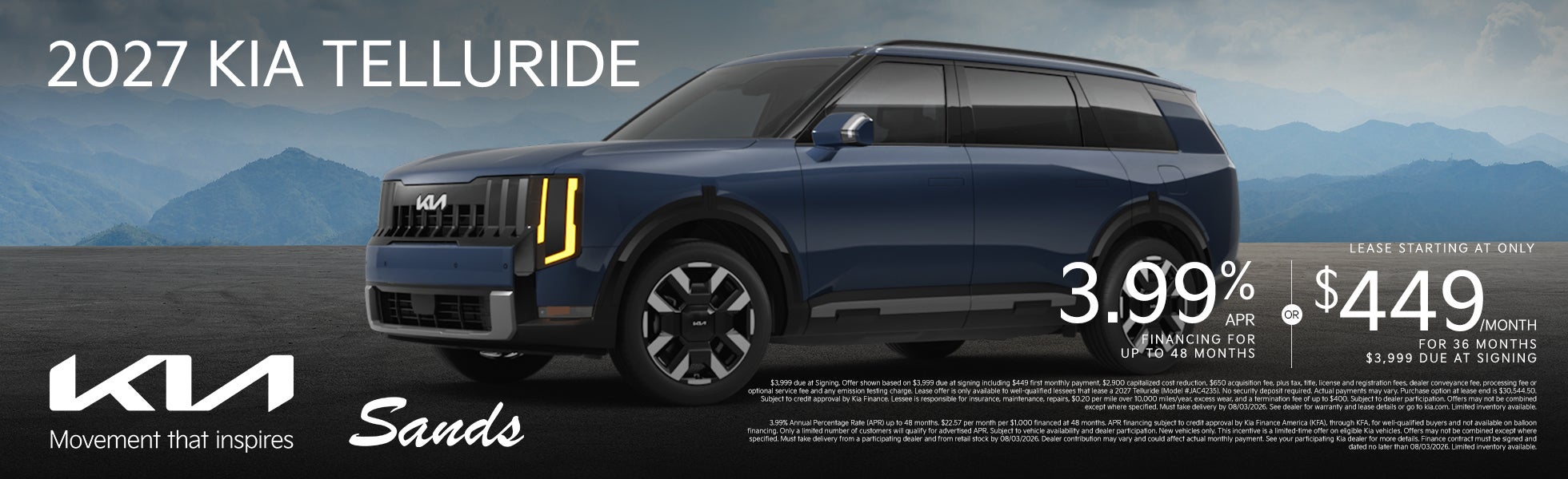 2027 Kia Telluride APR/Lease Offer